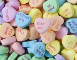 assortment of candy conversation hearts